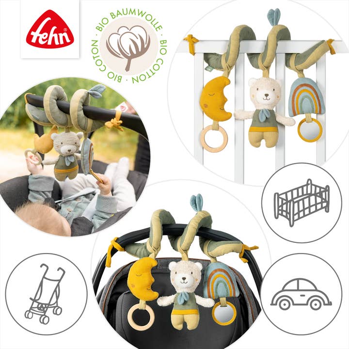 Fehn – Großhandel Hängerassel – Baby – Activity-Spirale Bär Fehnnatur - Stoff-Spirale mit Anhängern