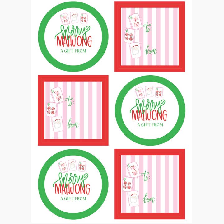 Merry Mahjong Christmas Gift Stickers | Set of 12 for wholesale by Busy Bee Gift