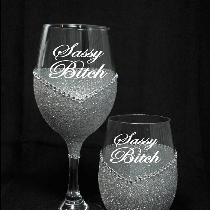 WineyBitches.Co - Wholesale Wine Glass - Sassy Bitch – Bling Glitter Glass Wine Glass (The Bitch Collection)0