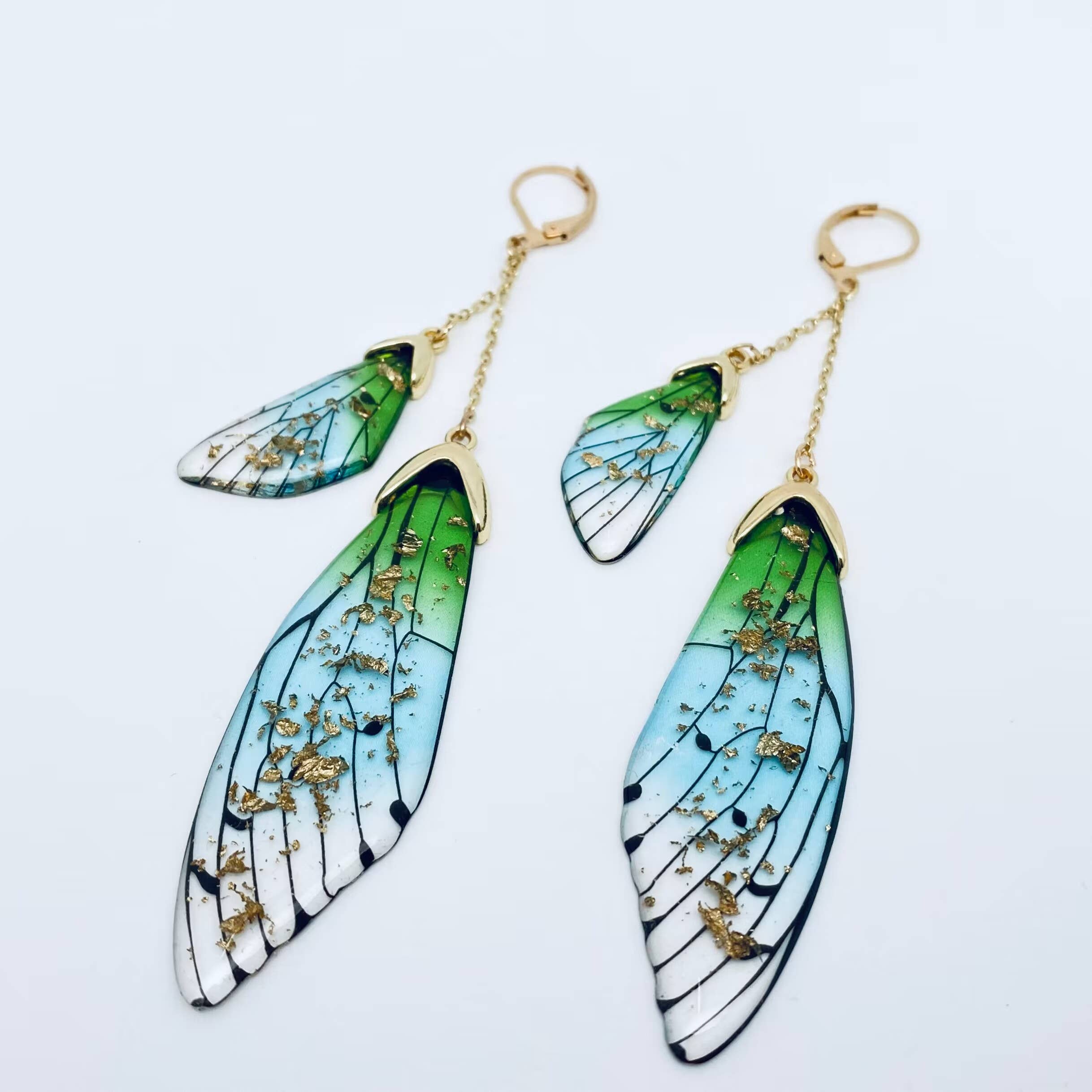 Mio Queena - Wholesale Clip-On Earrings - Butterfly Wings Ear Clip Gradient Color Cicada Wing Earrings0