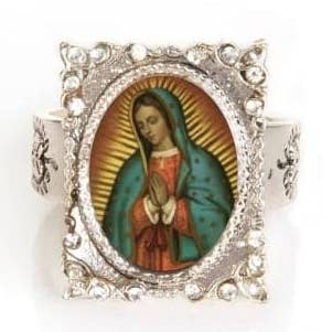 Bague Charme Carré Encadré Guadalupe Retablo - Argent pour la vente par VSA Designs Inc.