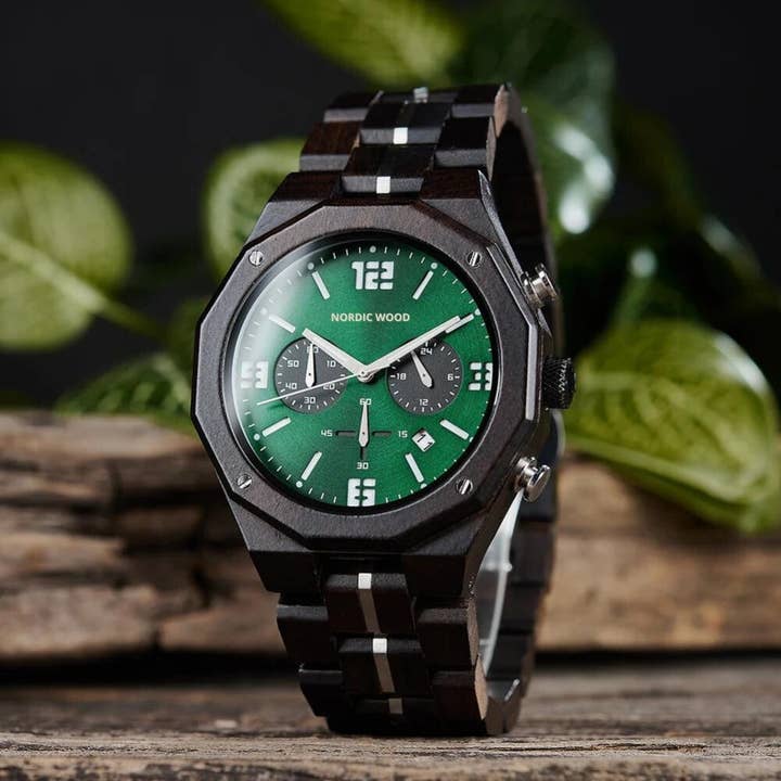Nordic Wood – Engroshandel Armbåndsur - Herre – Mænds træur - Sort smaragd