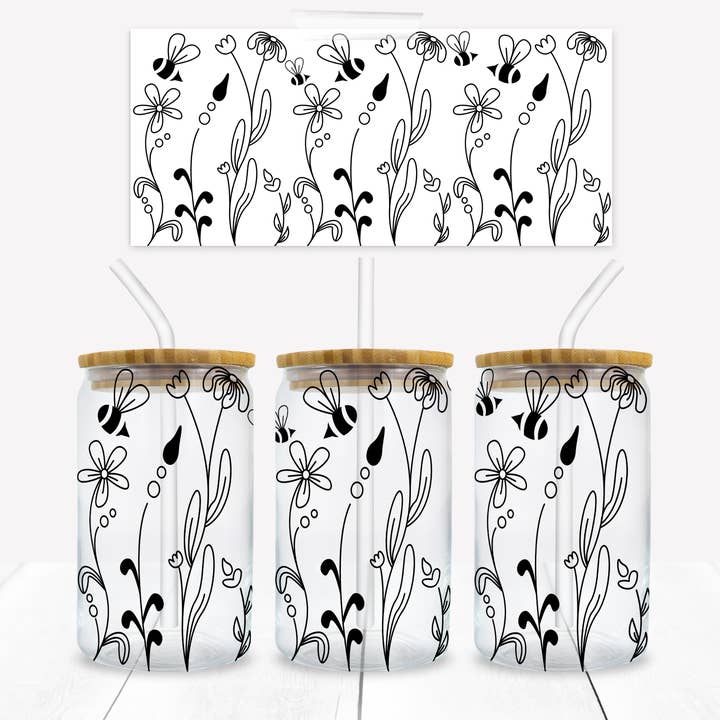 Flower Outline 16oz Libbey Sublimation Wrap for wholesale by Fun-R-We Creations & Co. Ltd.