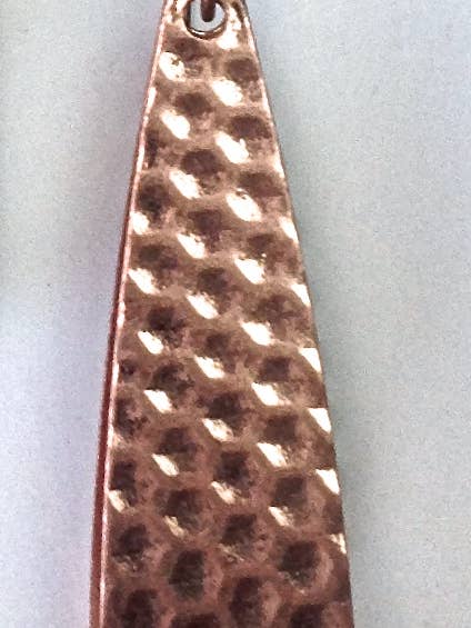 ME011C ER-Wide Hammered Tear Hoop/Copper Ox for wholesale by Lost & Found Trading