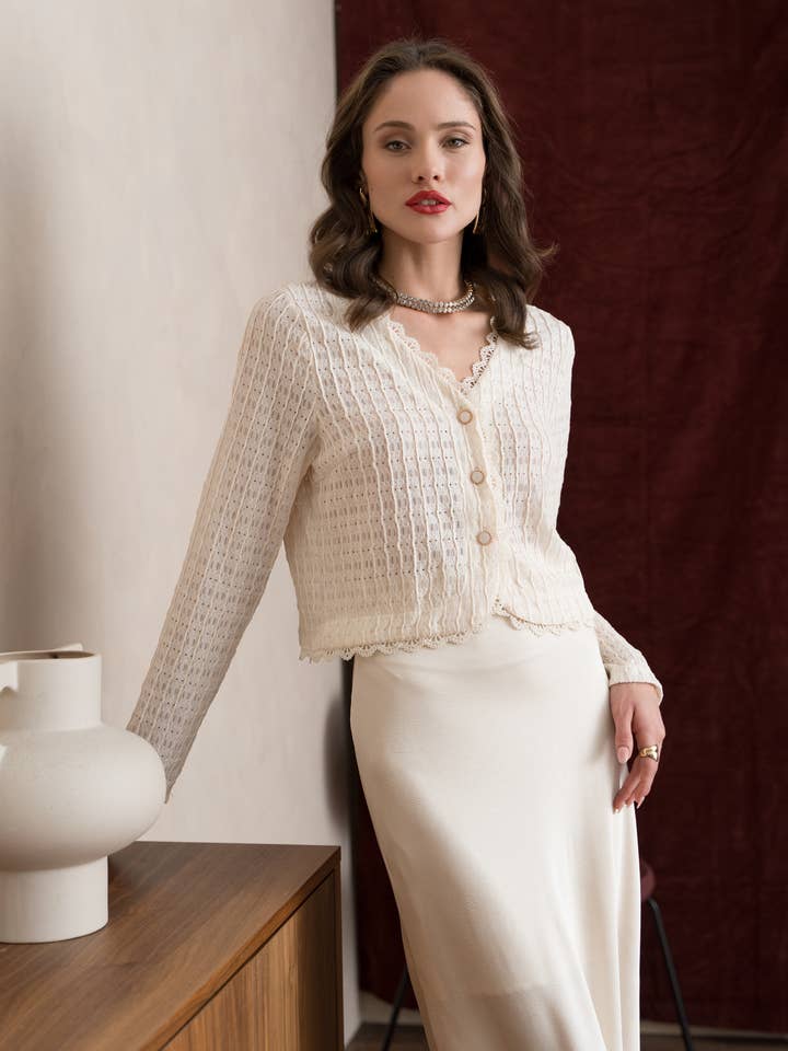 LULUMARY - Wholesale Blouse - Women's - Textured cropped blouse CH235A10