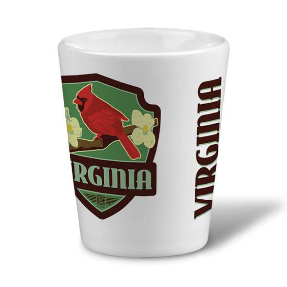 Tourist Courts - Wholesale Shot Glass - VA Cardinal Emblem Ceramic Shot0