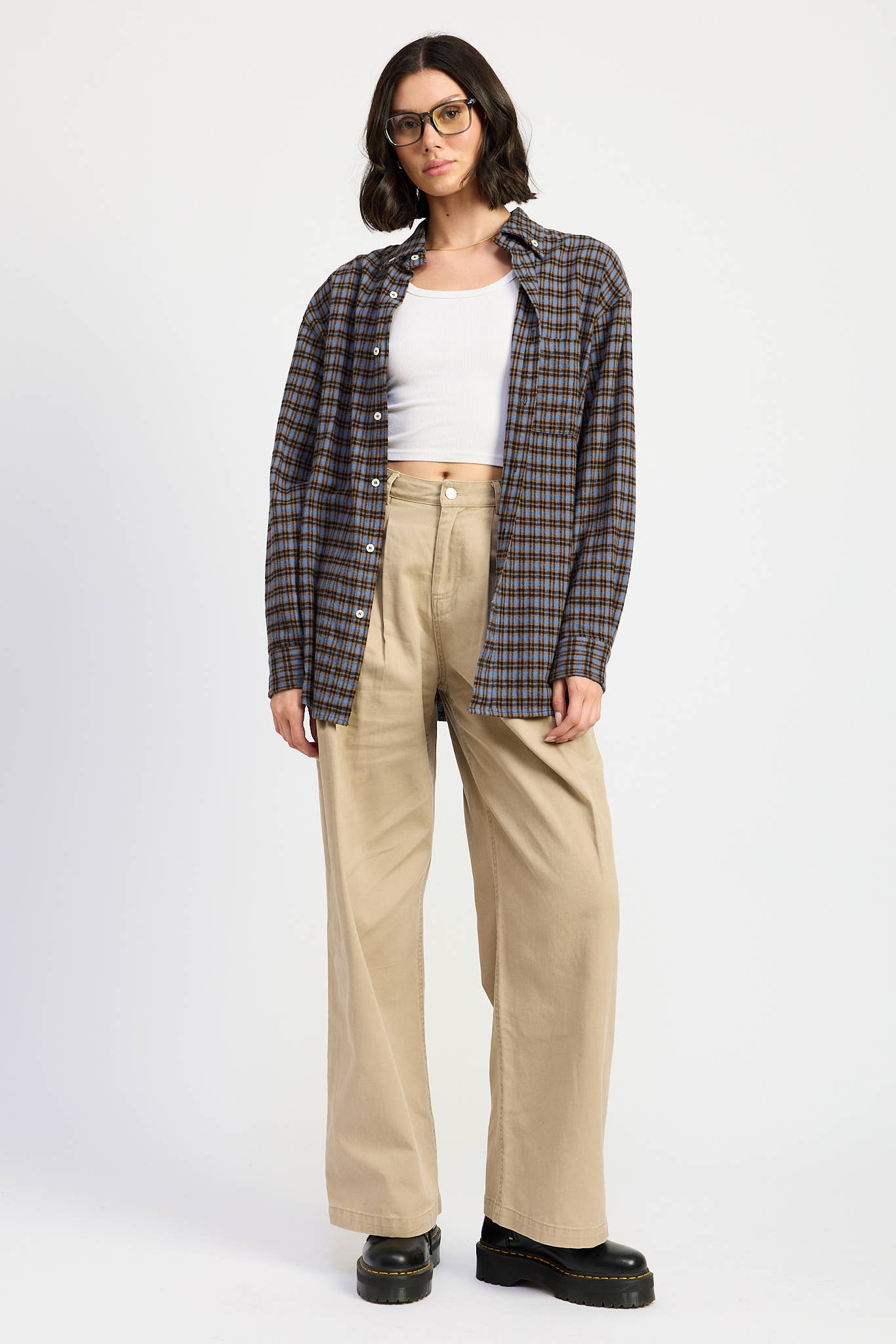 COMBO BLEU CHEMISE À CARREAUX SURDIMENSIONNÉE en vente sur Faire2