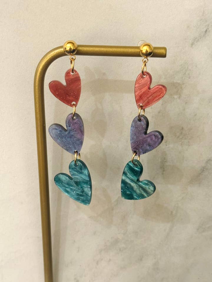 Glittered Heart Dangle Earrings for wholesale by Cassette Barcelona