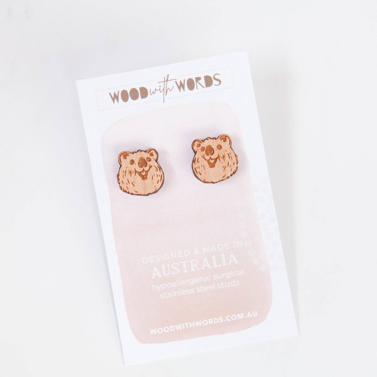 Wood With Words - Wholesale Stud/post earrings - Quokka Wooden Stud Earrings2