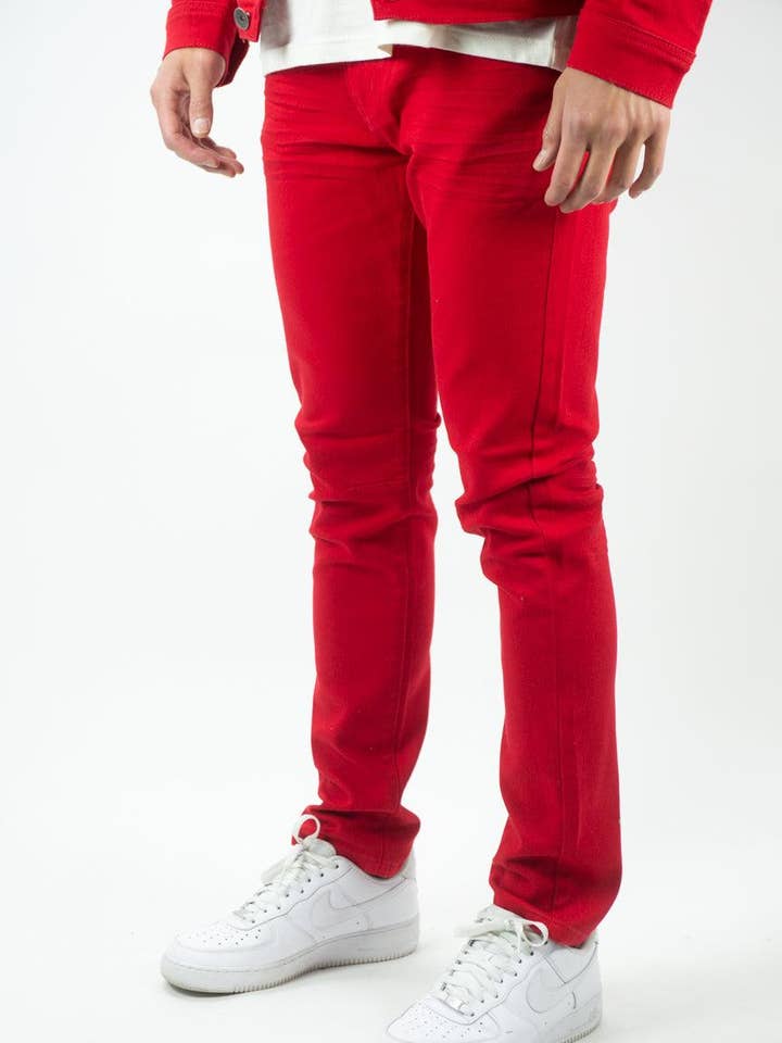 Pantaloni Skinny in Twill Colorato 621 - Rosso per la vendita all'ingrosso da parte di Rebel Minds