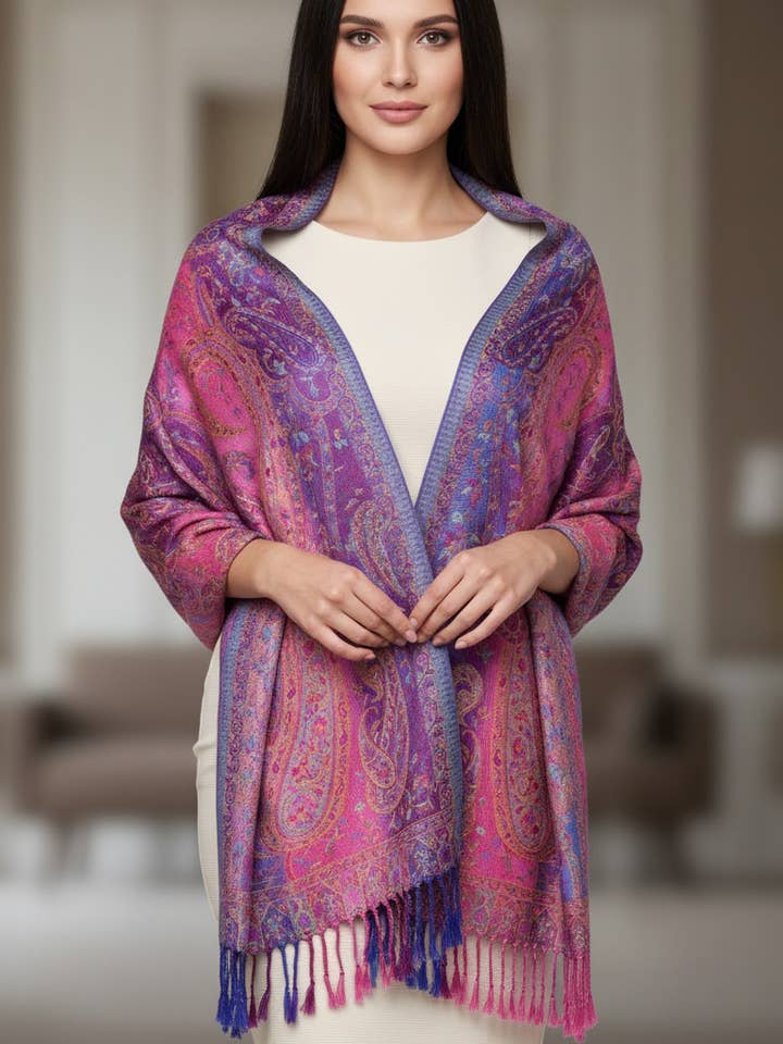 Pashmina Scarf Rainbow Color Reversible Shawl Wraps for wholesale by SERENITA