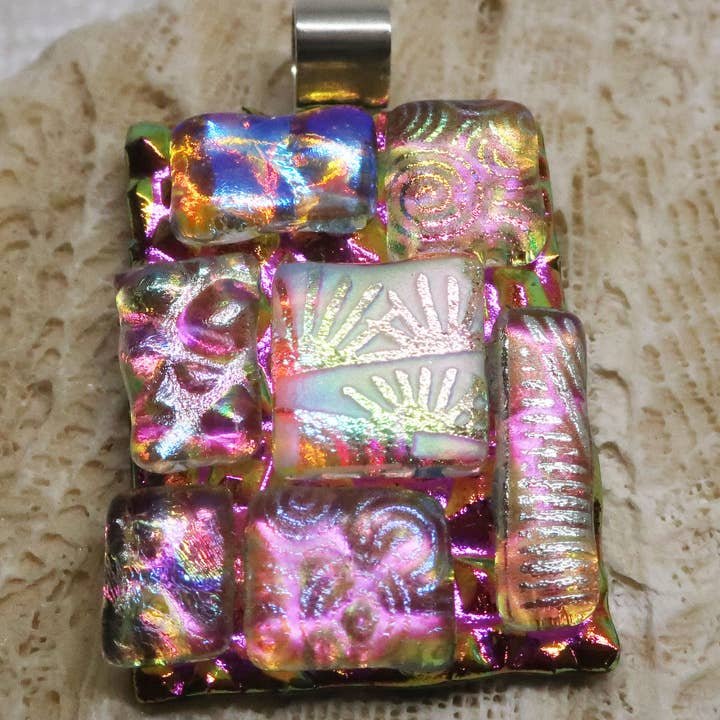 Pink Texture Fused Dichroic Glass Pendant for wholesale by McCray Studios