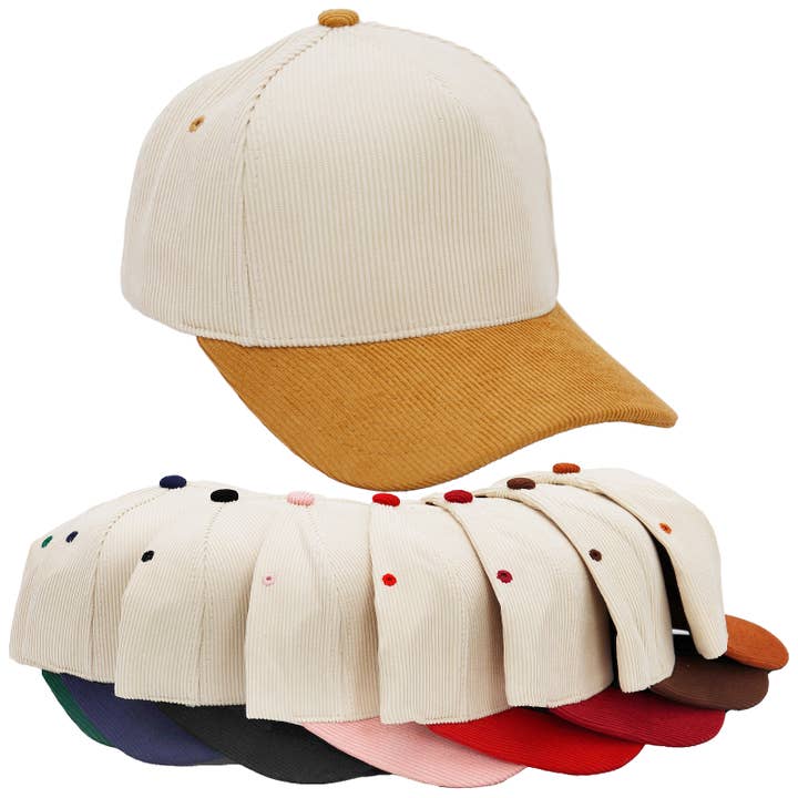 Cap Zone - Wholesale Baseball Cap - Unisex - Premium Corduroy Beige Upper Baseball Cap