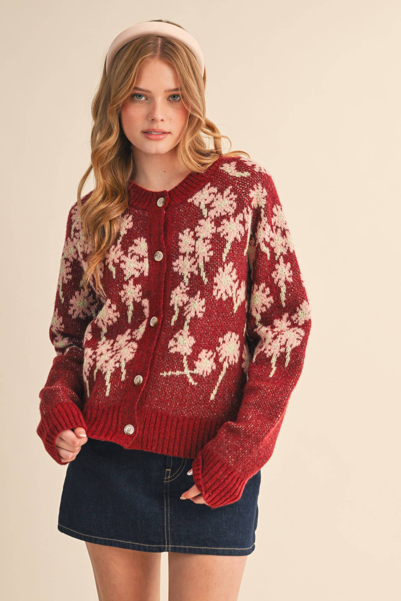 &MERCI - Wholesale Cardigan - Women's - FLORAL KNIT BUTTON DOWN SWEATER CARDIGAN MSW112381