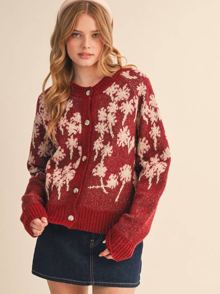 &MERCI - Wholesale Cardigan - Women's - FLORAL KNIT BUTTON DOWN SWEATER CARDIGAN MSW1123850