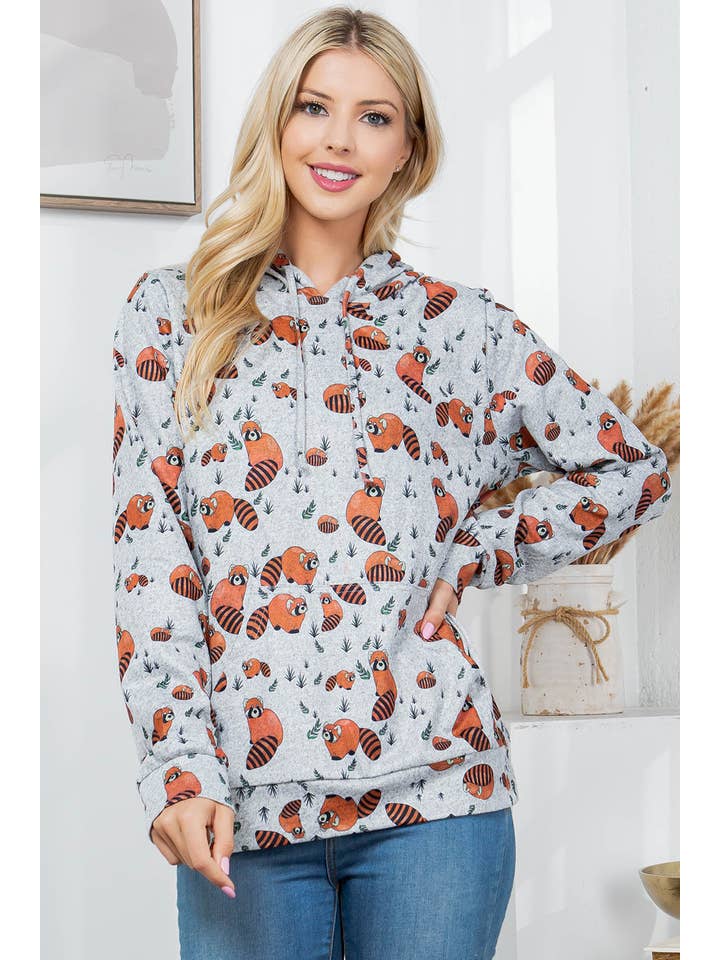 LA Soul - Wholesale Hoodie - Women's - Red Panda Print Sweater Knit Pullover Hoodie4