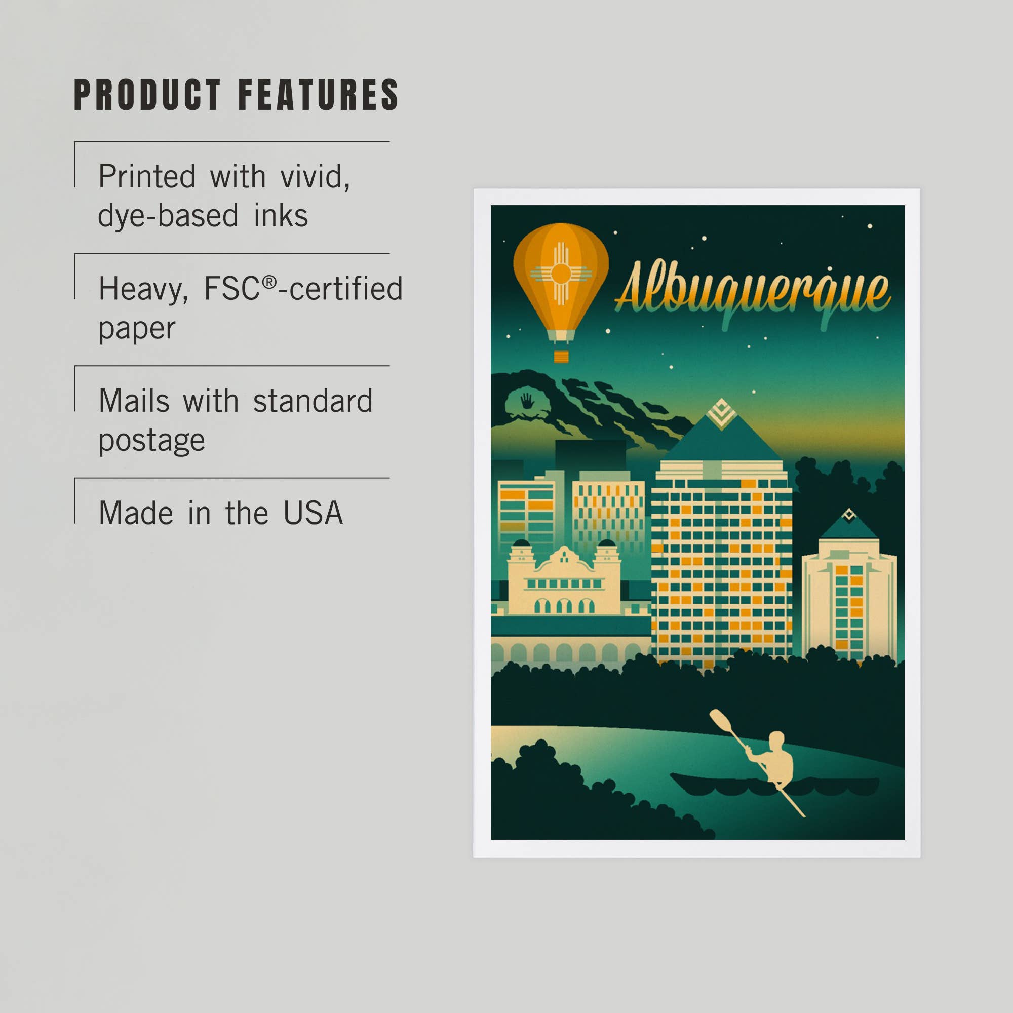 Lantern Press - Wholesale Postcard - PREMIUM POSTCARDS Albuquerque, NM, Retro Skyline Chromatic2