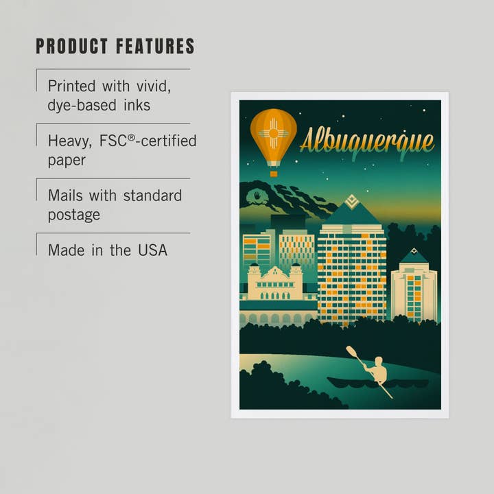 Lantern Press - Wholesale Postcard - PREMIUM POSTCARDS Albuquerque, NM, Retro Skyline Chromatic2