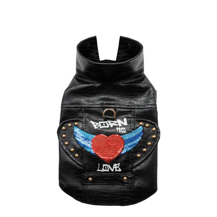 Veste pour chien en similicuir avec strass et clous : style audacieux et confort assuré pour la vente par Camon & Croci Pet Group S.p.A.