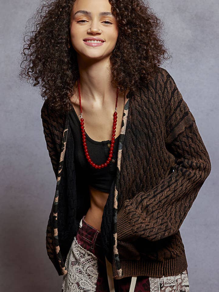 Long sleeve animal pattern sweater open cardigan for wholesale by Pol Clothing