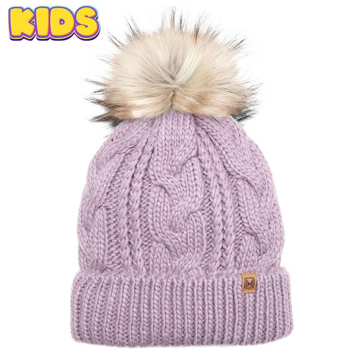 Fashion City - Wholesale Beanie - Kids - Kid's Cable Knitted Faux Fur Pom Beanie Hat12