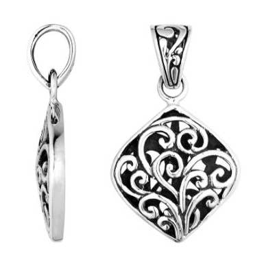 AP-6249-S Sterling Silver Elegant Filigree Diamond Shape Pendant For Wholesale Jewelry Buyers for wholesale by Bali Designs