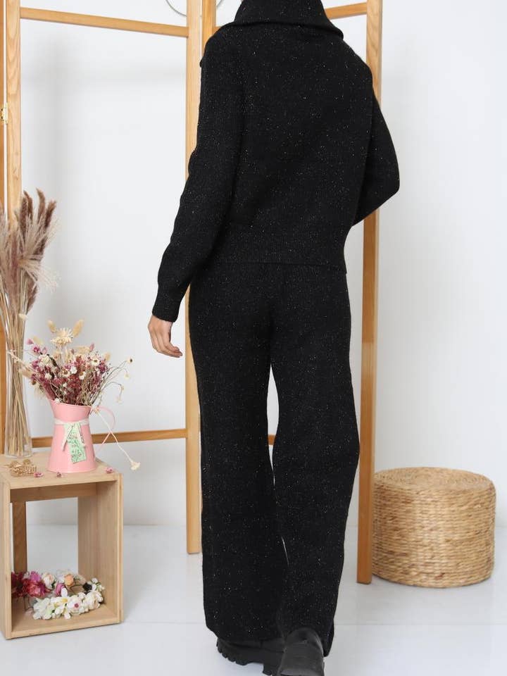 DIX-ONZE - Wholesale Top & Pant Set (NOT Loungewear) - Women's - Zipped Knit Set – Wide Collar Jacket & Straight Pants6