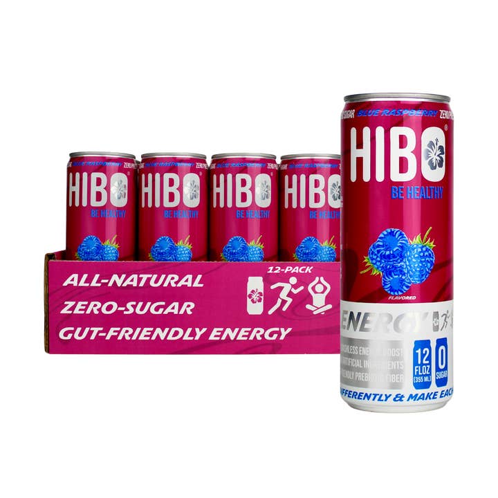 Naturlig energidrik uden sukker med blå hindbær fra HIBO for engroshandel hos HIBO Healthy Energy