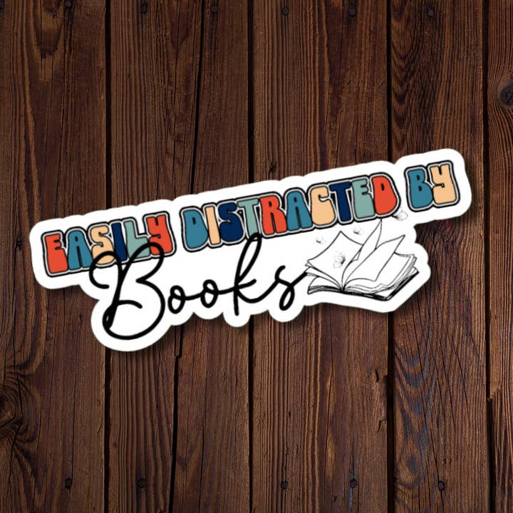 Easily Distracted By Books Sticker for wholesale by Roxanne Johnston Designs
