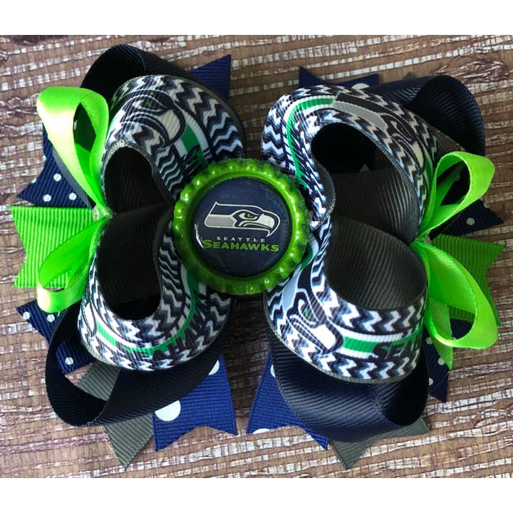 Handmade Seattle Seahawks Football OTT Hair Bows for Girls for wholesale by Annabelles Designs