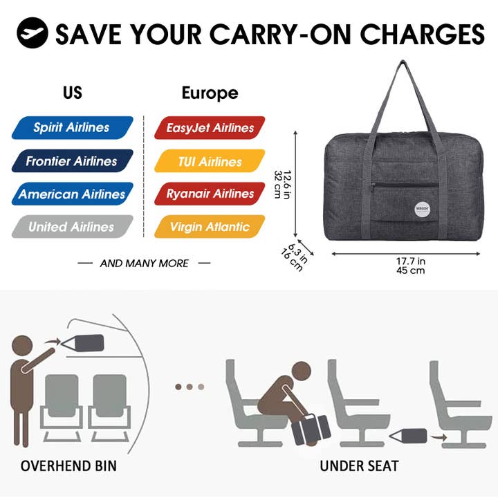 wandf - Wholesale Luggage - Foldable Duffel Luggage Bags Weekender Bag Set (2 Pieces)9