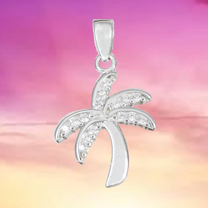 Pretty Hawaiian Palm Tree Pendant, Sterling Silver Palm Tree CZ Charm Pendant N2016 Birthday Mother Wife Mom Gift for wholesale by Paradise Treasures Jewelry