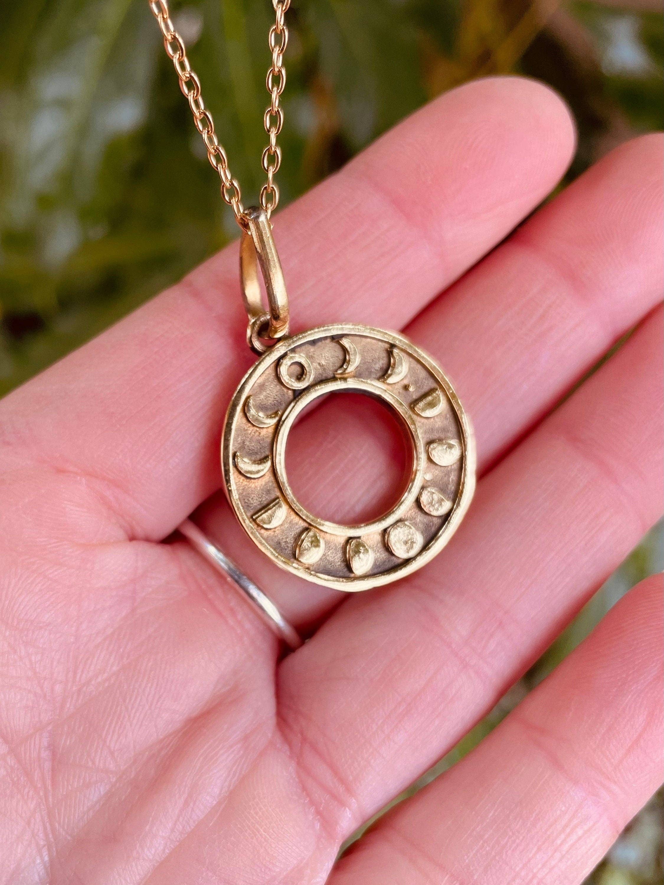 Kaali Boutique - Wholesale Pendant/Charm Necklace - Lunar Calendar Necklace / Moon Phases / Hypoallergenic / Gold / Yoga / Reiki / Boho / Hippie / Rustic / Ethnic / Crystals / Third Eye /3