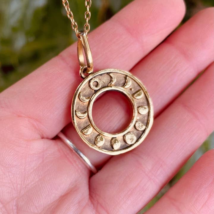 Kaali Boutique - Wholesale Pendant/Charm Necklace - Lunar Calendar Necklace / Moon Phases / Hypoallergenic / Gold / Yoga / Reiki / Boho / Hippie / Rustic / Ethnic / Crystals / Third Eye /3
