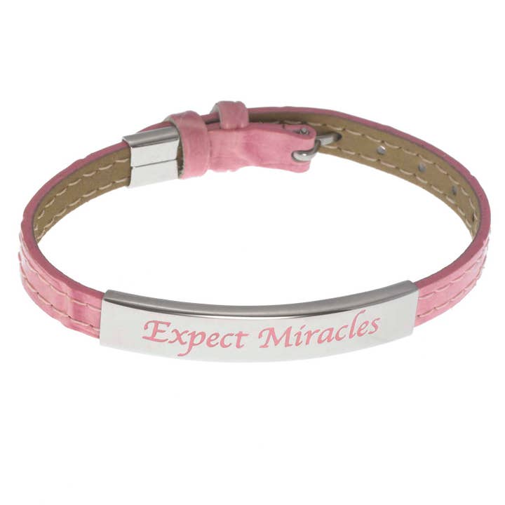 Joyful Sentiments - Vendita all'ingrosso Bracciale a polsino - Cinturino in pelle rosa con placca «Expect Miracles»