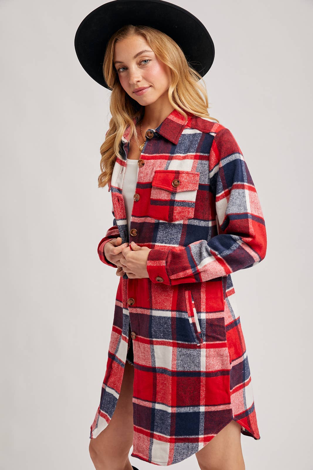 Bluivy – Engroshandel Skjortejakke/shacket – til kvinder – FLANNEL PLAID LANGLINE SHACKET47