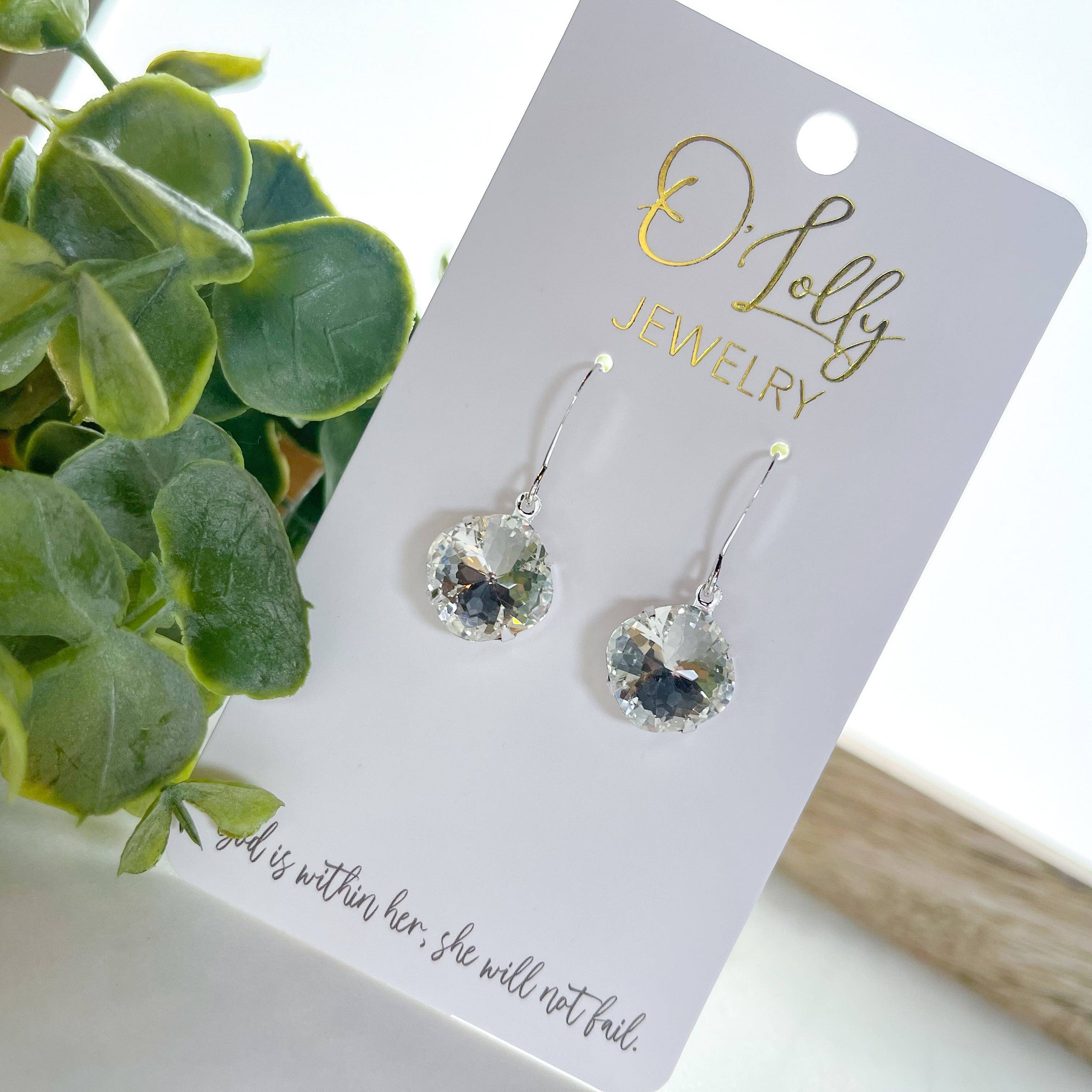 O’Lolly Jewelry - Wholesale Dangle Earrings - O'Lolly "Remi" Earrings - Silver Clear Stone Dangle0
