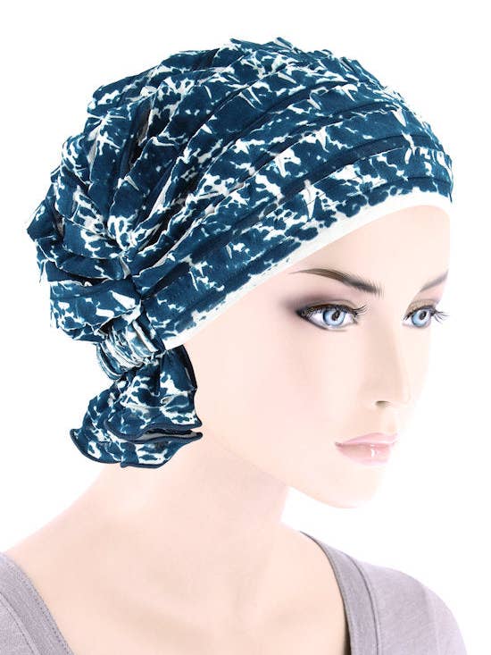 Abbey Cap Ruffle Teal Blå Abstrakt for engroshandel hos Turban Plus