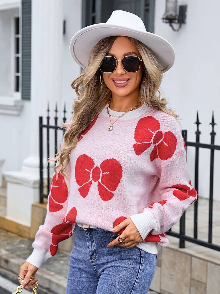 Bow Print Sweater for wholesale by Gray Layne LLC