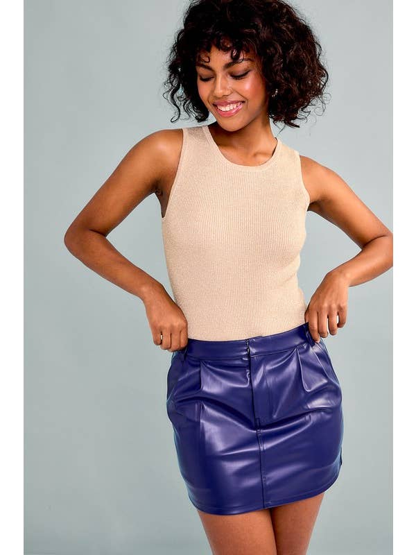 LE LIS - Wholesale Bodysuit - Women's - ROUND NECK SLEEVELESS METALLIC RIBBED BODYSUIT