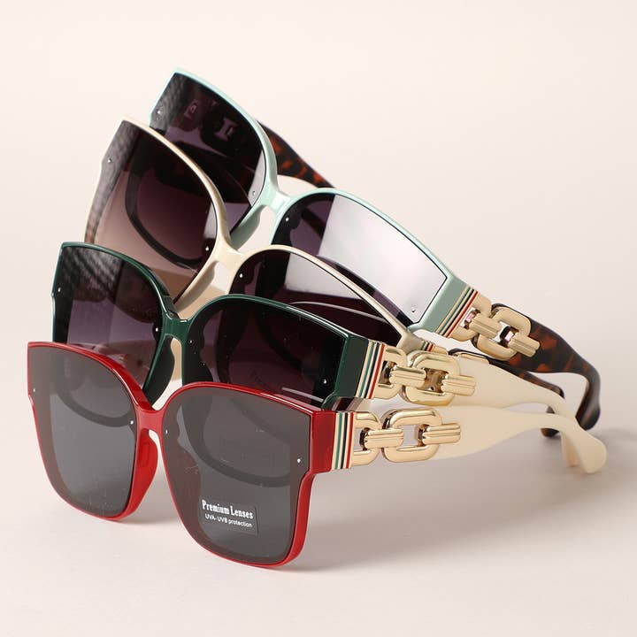 ASSORTED COLOR Chunky Chain Deco Legs Thin Frame Sunglasses for wholesale on Faire2