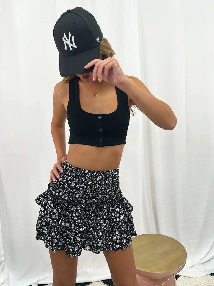 Sweetkama - Wholesale Skirt - Women's - Ladies Flower Print Ruffled Short Pleated Skirt FQRE17