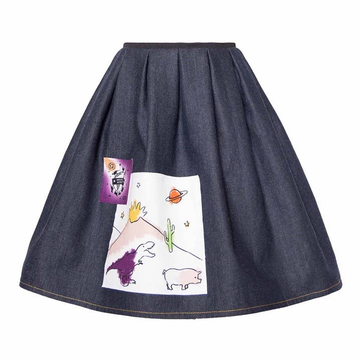 Blue Denim Skirt with Appliqué for wholesale by Infantium Victoria