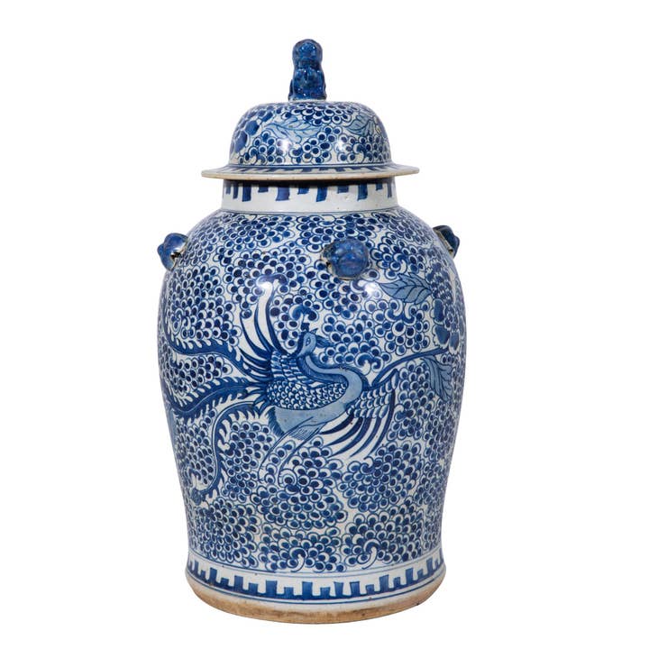 Rustic Phoenix Flower Temple Jar for wholesale by Legend Accents