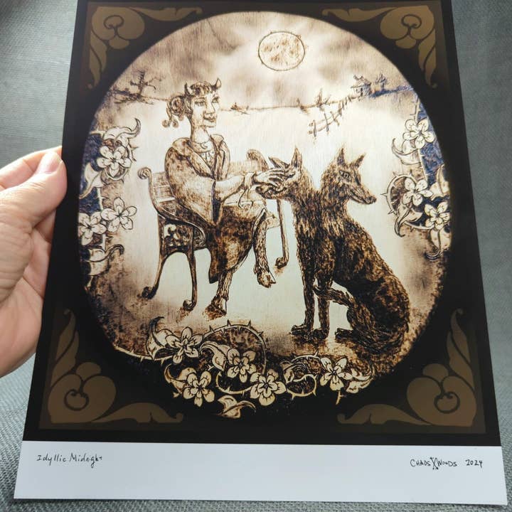 Chaos Woods - Wholesale Art Print - Full moon, faun & two-headed dog fantasy print5