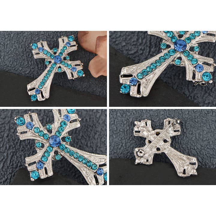 AK Brand - Vendita all'ingrosso Spille - Spilla a forma di croce religiosa argentata con strass2