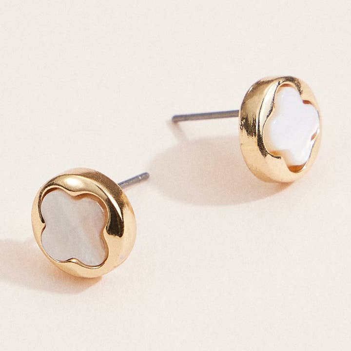 Gold & Mother of Pearl Clover Stud Earrings for wholesale by Frem