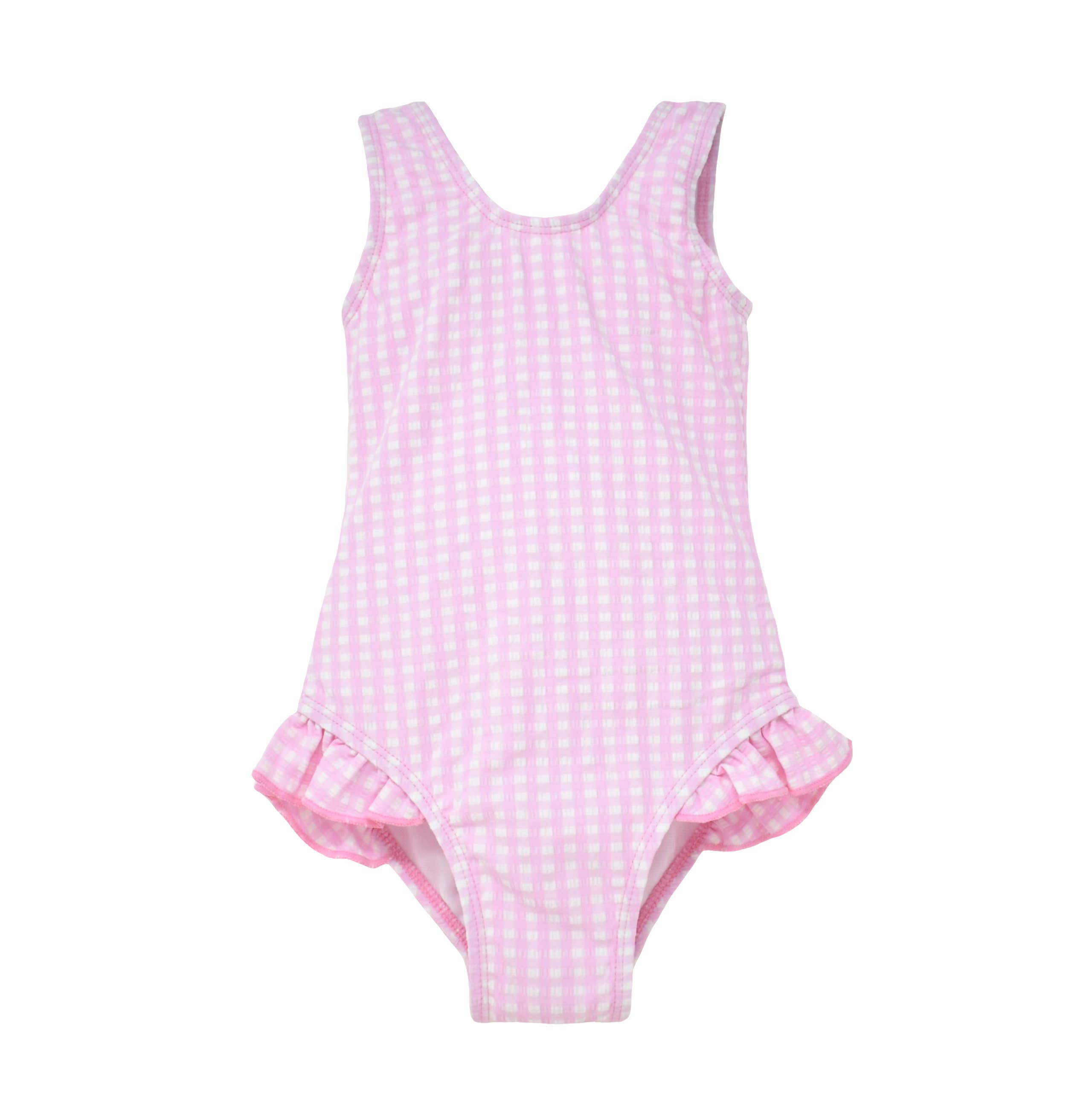 Flap Happy - Wholesale One Piece Swimsuit - Kids - UPF50+ Girls Delaney Swimsuit - Pink Gingham Seersucker1
