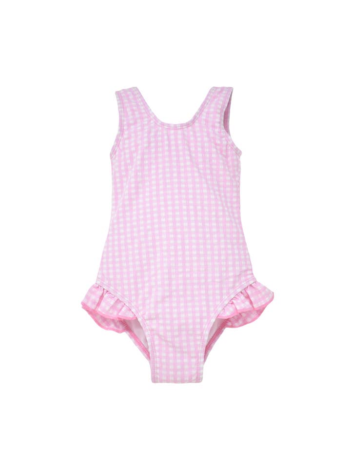 Flap Happy - Wholesale One Piece Swimsuit - Kids - UPF50+ Girls Delaney Swimsuit - Pink Gingham Seersucker1