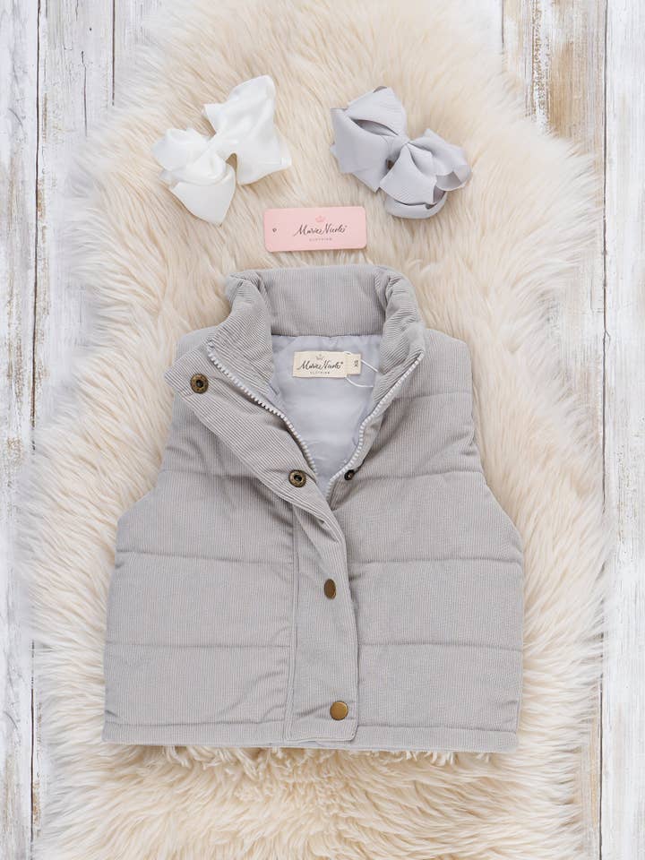 Corduroy Puffer Vest - Silver for wholesale by Marie Nicole Clothing